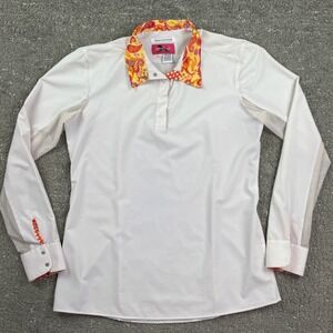 R.J. Classics White Long Sleeve English Show Shirt Orange Paisley Collar L
